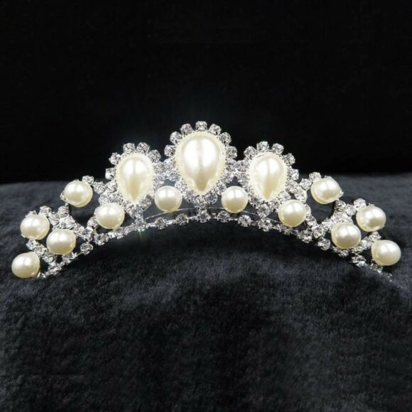 Clear Rhinestone Faux Pearl Silver Tone Metal Comb PC616 Bridal Party - Picture 3 of 3